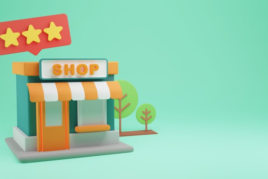 a small toy store with a green background
